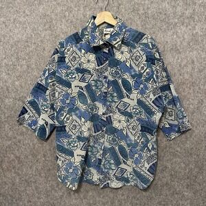 Tapestry USA Made Floral Hawaiian Shirt Men's Large Blue 50/50 Vintage Boxy Fit